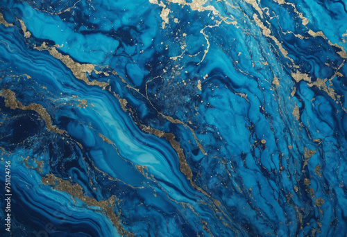 Blue and Gold Marble Abstract Texture