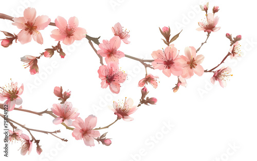 Sakura branches on white background,created with Generative AI tecnology. © henvryfo