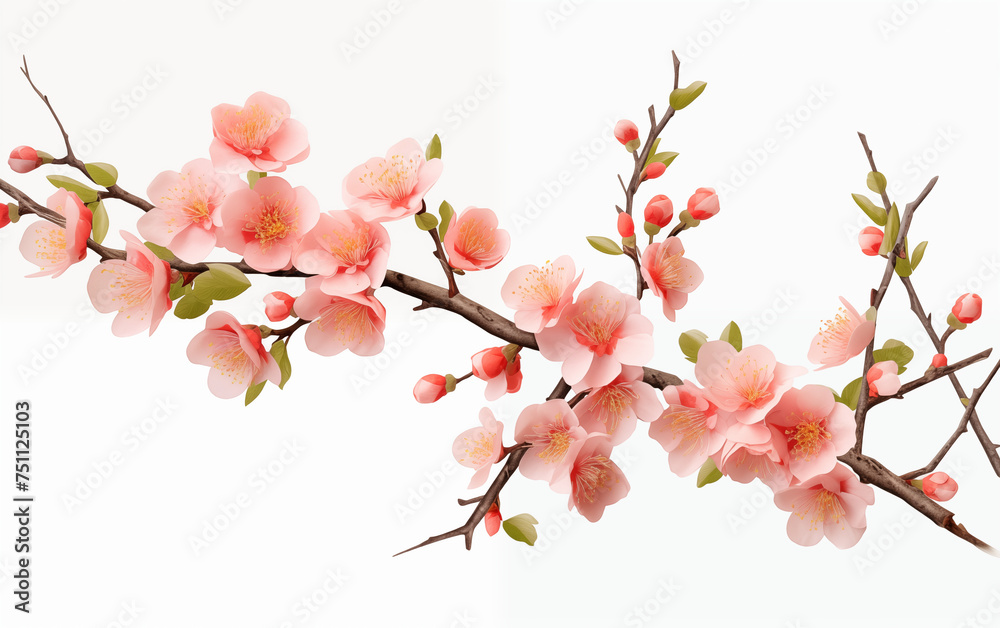 Sakura branches on white background,created with Generative AI tecnology. Sakura branches on white background,created with Generative AI tecnology.