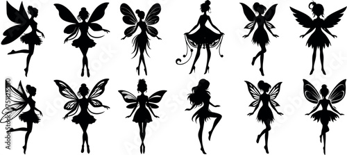 Fairy silhouette, magical Fairies, enchanting fairy vector figures, fantasy themed designs, childrens story illustrations, mystical fairy artwork photo