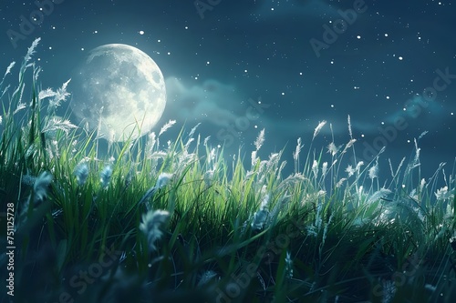 Moonlit Meadow Magic: Silver Moonlight Illuminating photo