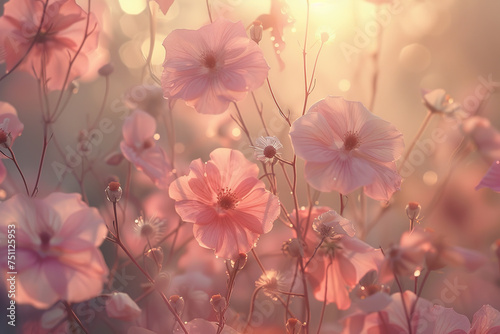Beautiful flowers in the dawn rays of the sun