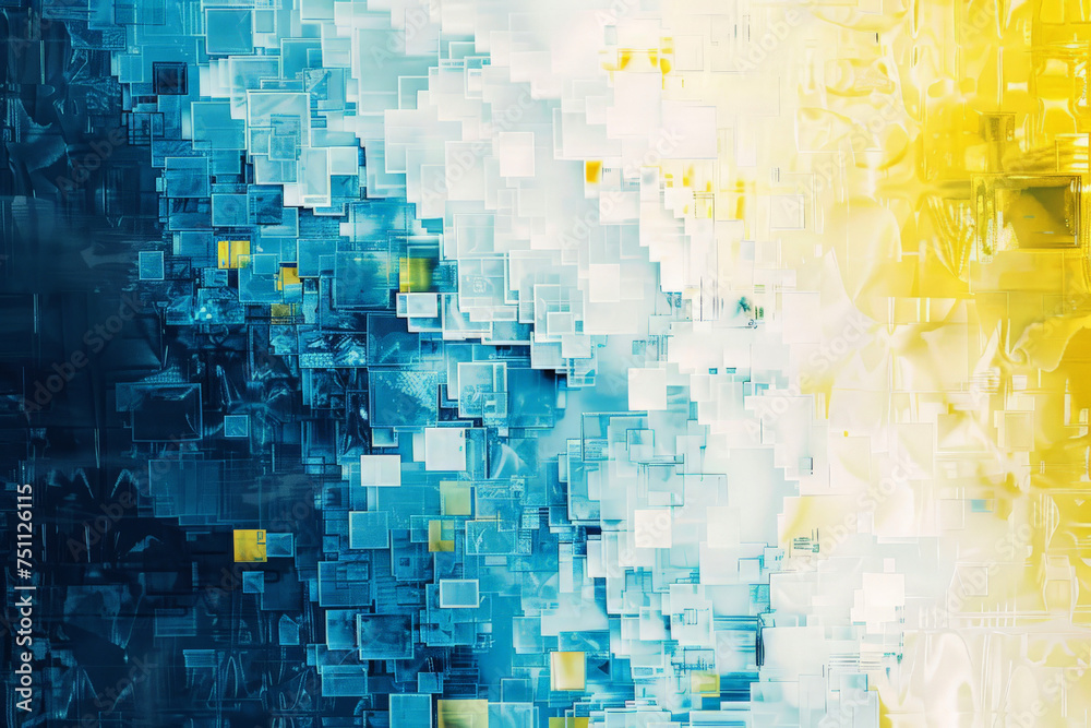 an image of a blue and yellow colorful pixelated background Generative AI