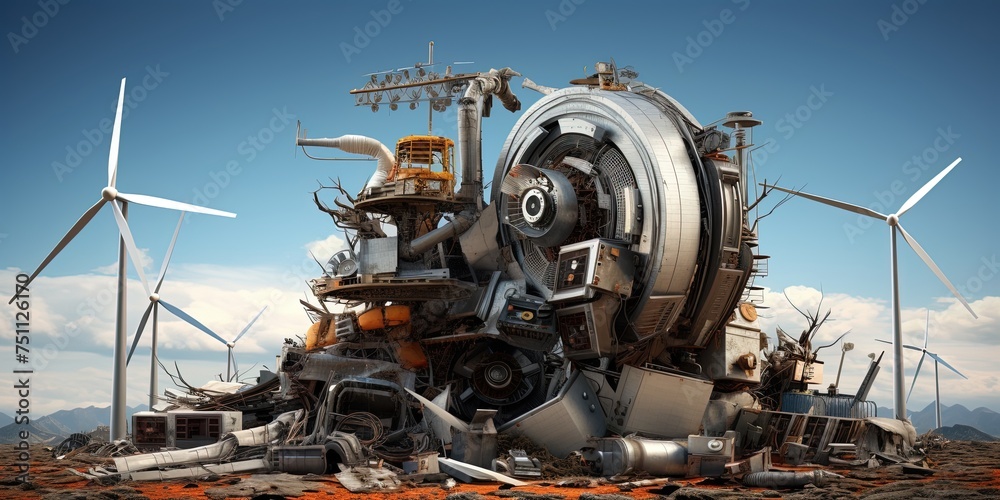 nonrenewable hardware of renewable energy. difficult to recycle composite mass produced items.