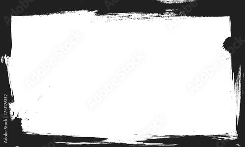 black grunge brush stroke border frame background template vector