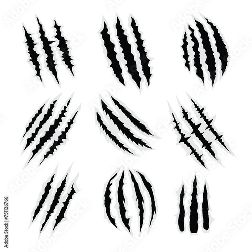 Set of black Claws scratches collection. Wild animal claws scratch texture, Horror, thriller , halloween monster vector scratched marked, animal wildlife bear claw scretch, vector illutration.