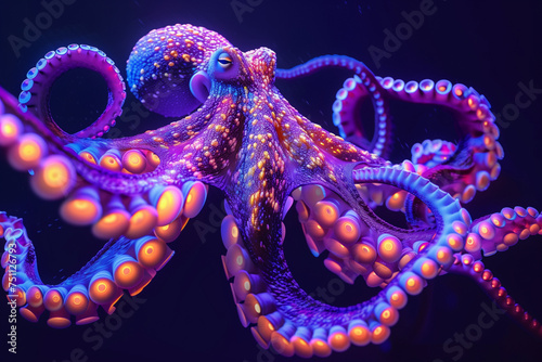 luminous by neon lights tentacles of octopus