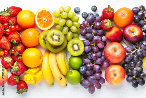 fresh vegetables and fruits isolated on white background