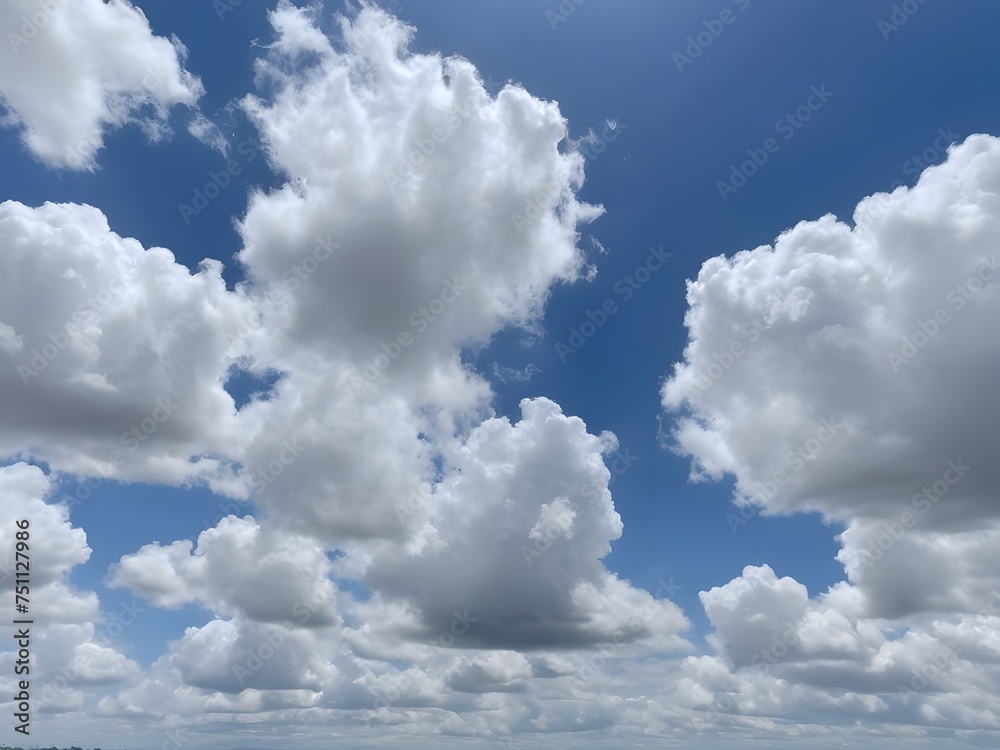 Naklejka premium Sky filled with fluffy white clouds on a bright summer day