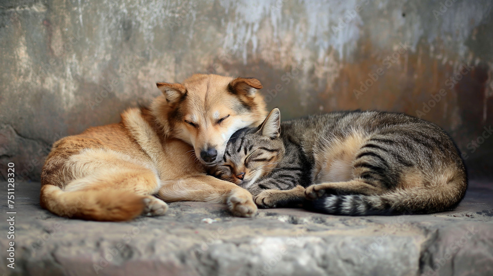 Fototapeta premium Best Buddies Sleeping Together. Generative AI.