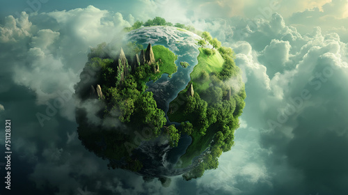 Verdant Earth. A Greenery-Adorned Planet. Generative AI. © Yerjung