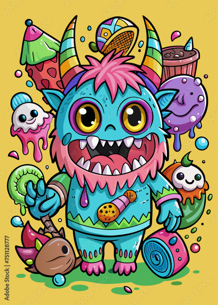 Mini Sweet Monsters Coloring Page Style Graffiti (7)