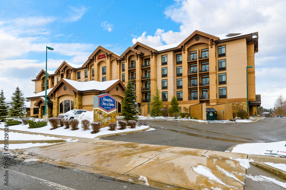 Hampton Inn Cda Winter view of the Hampton Inn and Suites by Hilton in the Riverstone ...