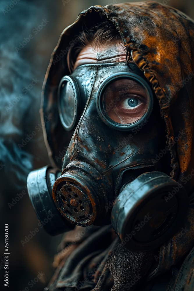 Portrait of a man in a gas mask against the background of nature. Portrait of a man in a gas mask against the background of nature.