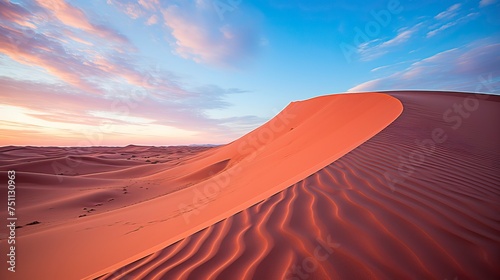 A pristine desert dune at sunrise