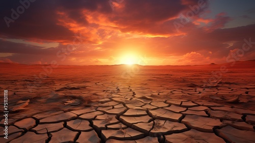 dramatic sunset over cracked earth. Desert landscape © CREATIVE STOCK