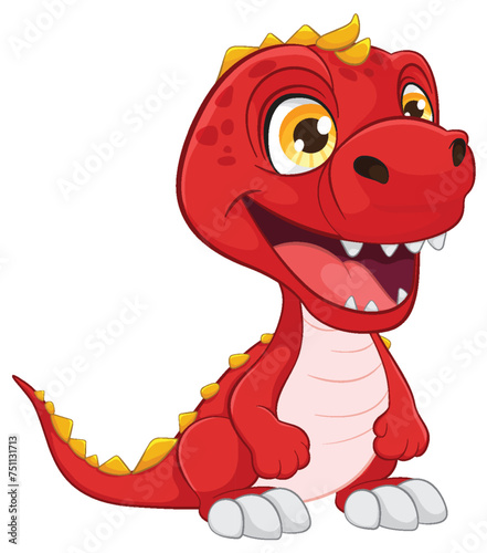 A friendly red dinosaur smiling happily.