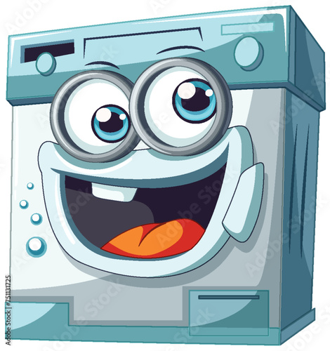 Cheerful animated washing machine with big eyes