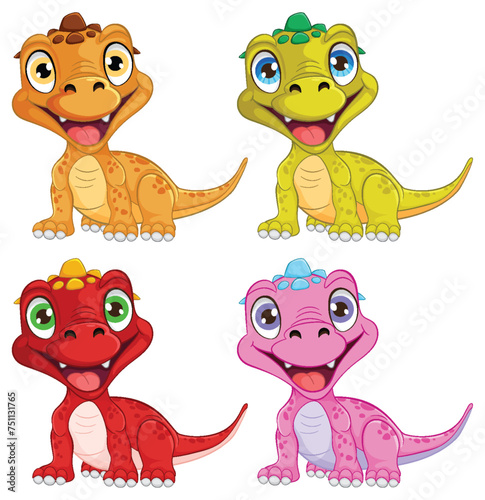 Four cute dinosaurs with cheerful expressions