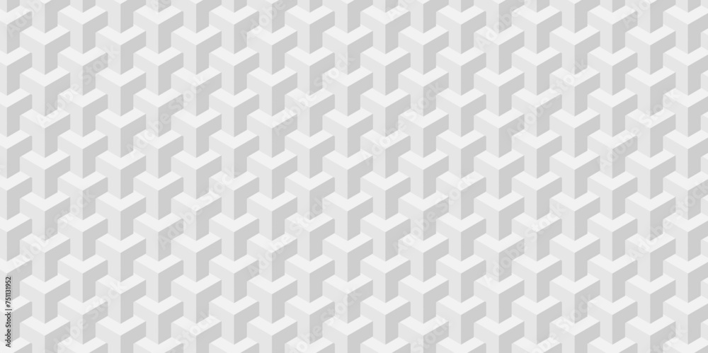Fototapeta premium Minimal modern cube tile and mosaic wall grid backdrop hexagon technology transparent wallpaper background. white and gray geometric block cube structure backdrop grid triangle texture vintage desig