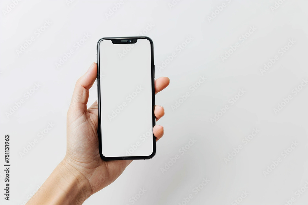 Smartphone Mockup on Hand created with Generative AI Smartphone Mockup on Hand created with Generative AI