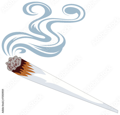 Vector illustration of a lit cigarette emitting smoke.