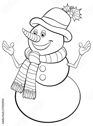 Happy snowman illustration with festive holiday attire.
