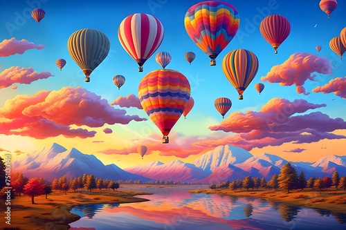 Whimsical Hot Air Balloon Festival: A whimsical scene of hot air balloons taking flight against a canvas of a vivid morning sky.