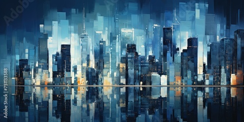modern blue metropolitan cityscape.