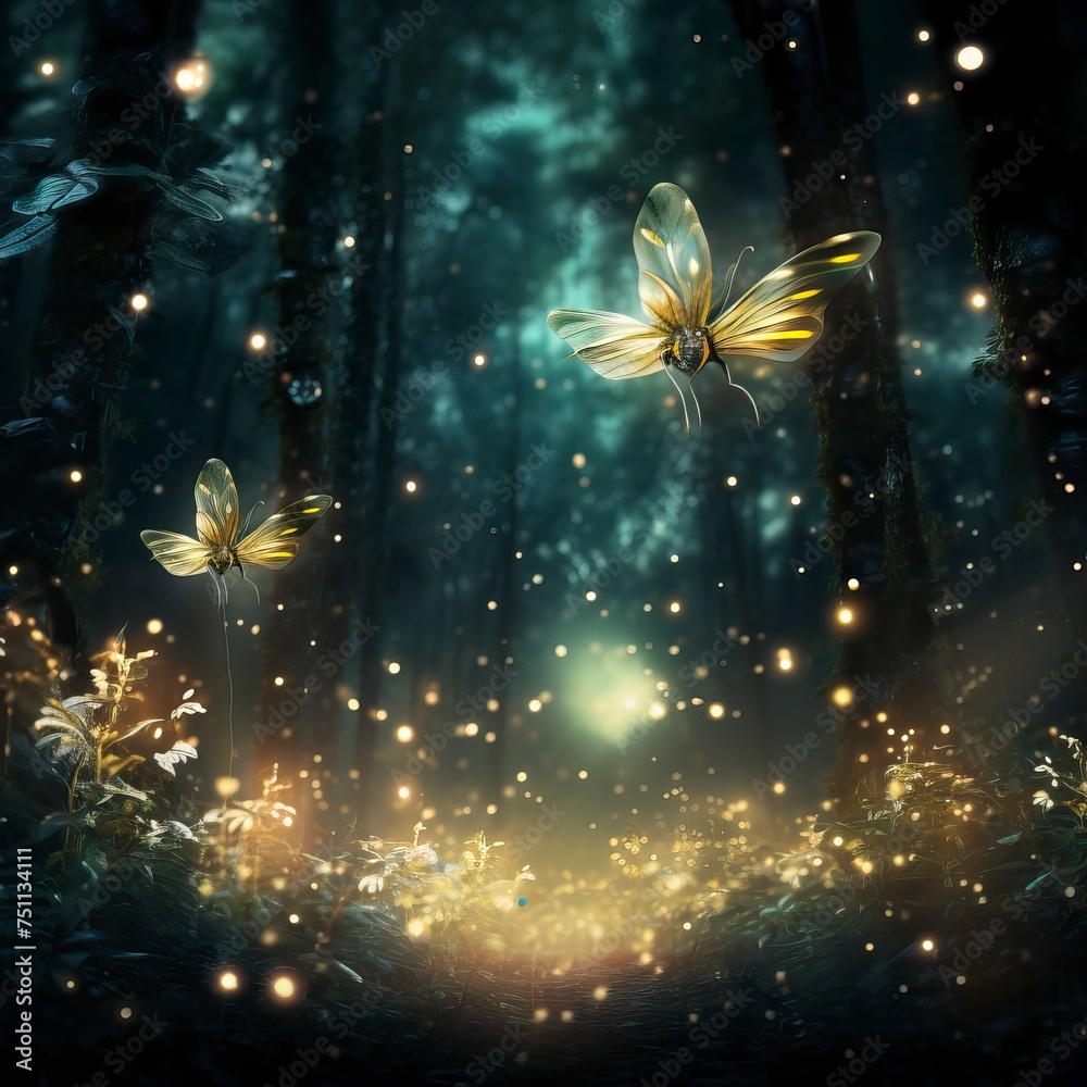 custom made wallpaper toronto digitalAbstract and magical image of Firefly flying in the night forest