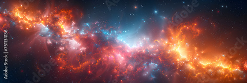 Space epic realistic galaxy illustration, Speed Movement Blue and Orange High Tech Technology