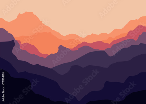 Landscape with mountains panorama Vector illustration in flat style. © Fajarhidayah11