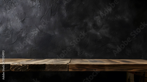 Empty wooden table on black background Free space for displaying products