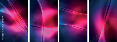 Neon Lines Waves. Abstract Background Poster Collection. Captivating array of vibrant designs, pulsating with dynamic energy against a dark backdrop. Explore the mesmerizing allure of neon waves