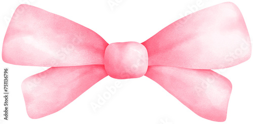 Pink coquette ribbon bow watercolor illustration © Ankochan Studio