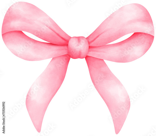 Pink coquette ribbon bow watercolor illustration © Ankochan Studio