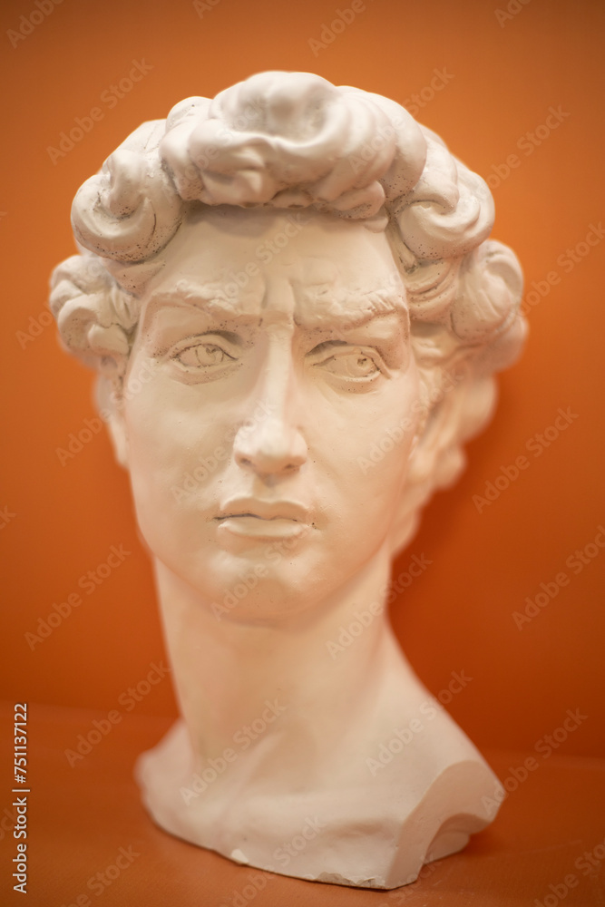 Plaster head of Alexander the Great. Roman figure.