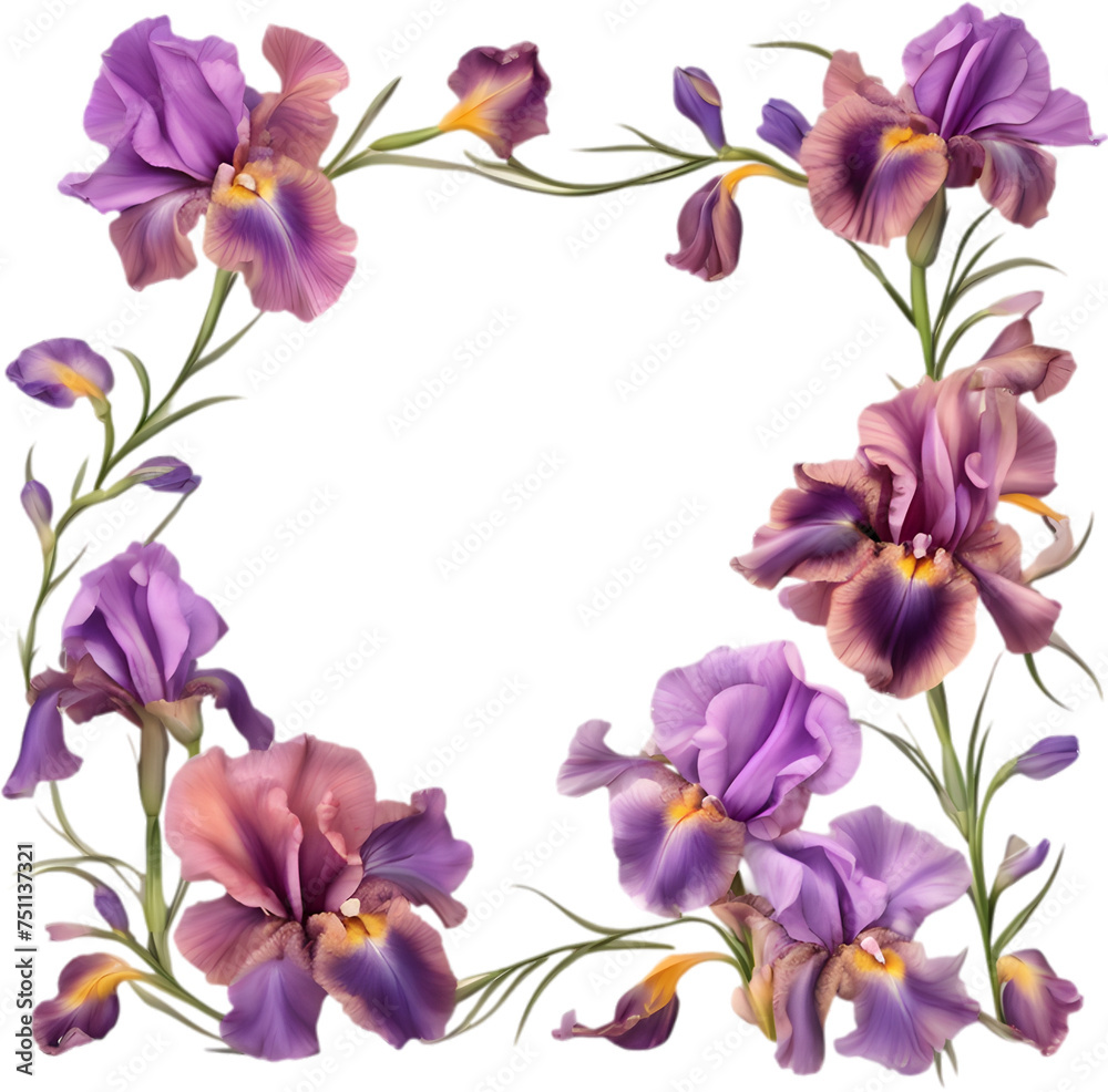 Colorful painting of Iris floral frame.