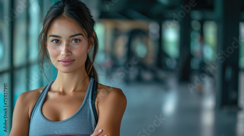 Confident Young Woman in Gym Attire: Fitness and Beauty Portrait 