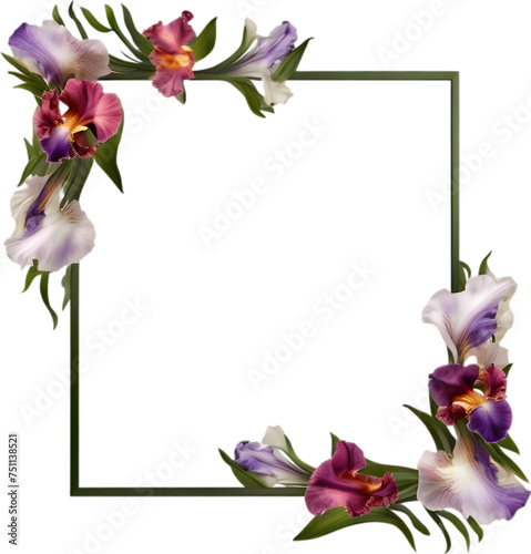 Colorful painting of Iris floral frame.