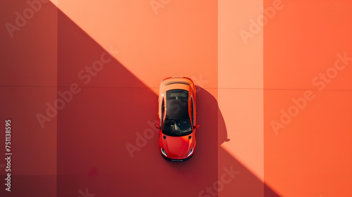 Orange EV sports car parked in a large orange open space