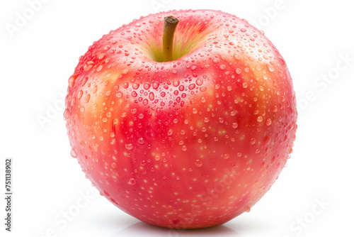 Close-up of a big red apple with water droplets on its surface isolated on white background