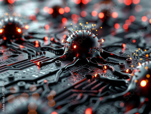 Malware risk depicted in a detailed 3D closeup focusing on the threats complexity