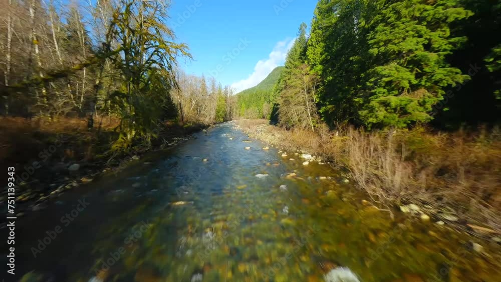Flight over a mountain river. Shot on FPV drone. British Columbia, Canada. Flight over a mountain river. Shot on FPV drone. British Columbia, Canada.