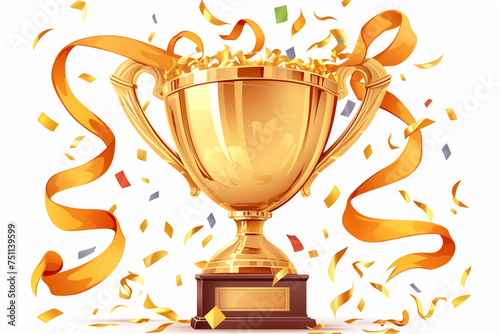 Clipart of a golden trophy with confetti and ribbons