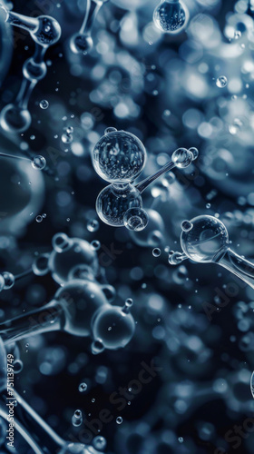 Closeup of detailed technology with bubbles bonds and atoms portrayed in a dark and mysterious manner