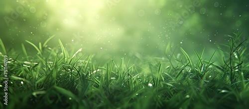 A close-up view of a vibrant green grass field, with each blade of grass clearly visible against a blurred green background. The lushness of the grass creates a refreshing and serene sight.