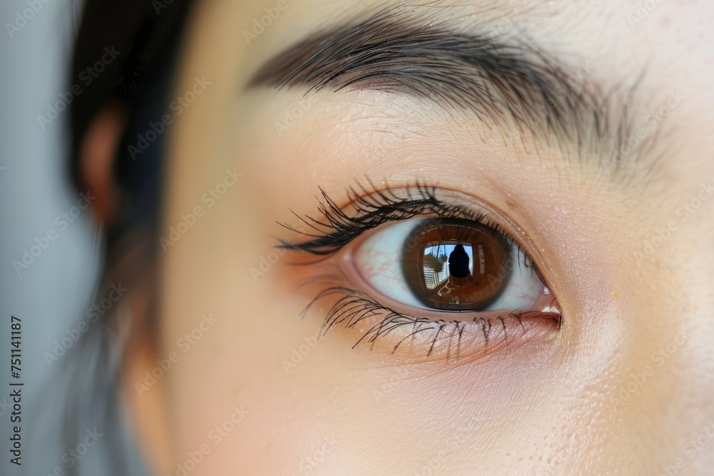Close-Up High-Resolution Image Showcasing Human Eye Details, Eyelashes, Eyebrow, Skin Texture in Natural Light Close-Up High-Resolution Image Showcasing Human Eye Details, Eyelashes, Eyebrow, Skin Texture in Natural Light
