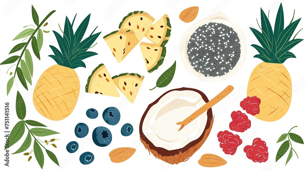 Assorted healthy foods and fruits illustration. Ideal for dietary and nutrition guides. Assorted healthy foods and fruits illustration. Ideal for dietary and nutrition guides.