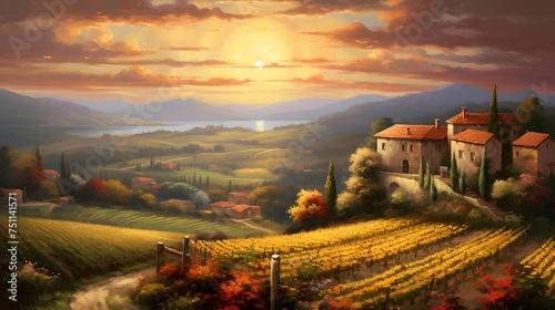 Sunset in Tuscany, Italy. Panoramic picture